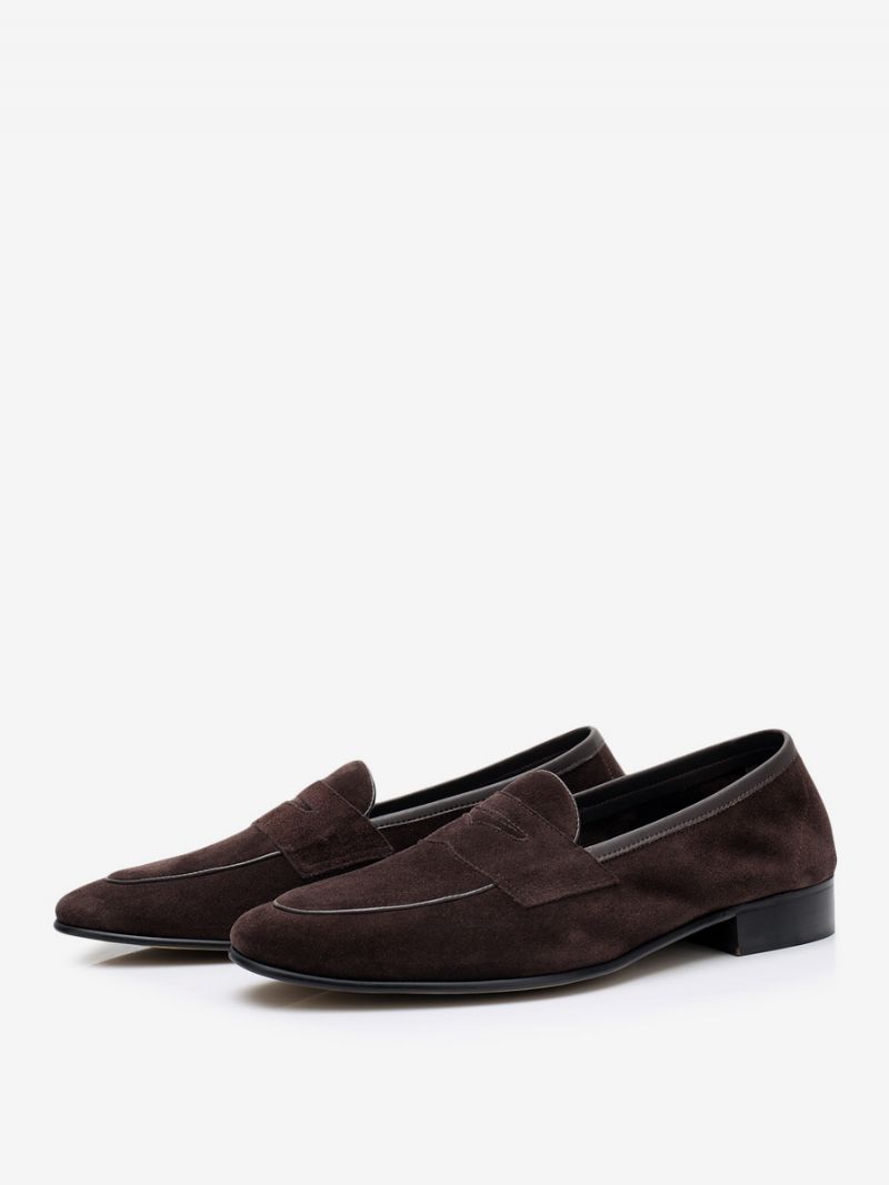 Loafer Kohud För Män Slip-on Prom Bröllopsskor - Choklad