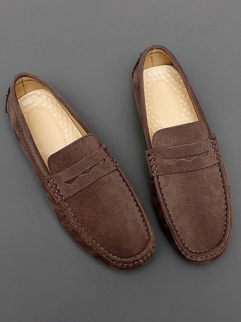 Loafer Skor För Herr Rund Toe Slip-on Körskor - Kaffe Brun