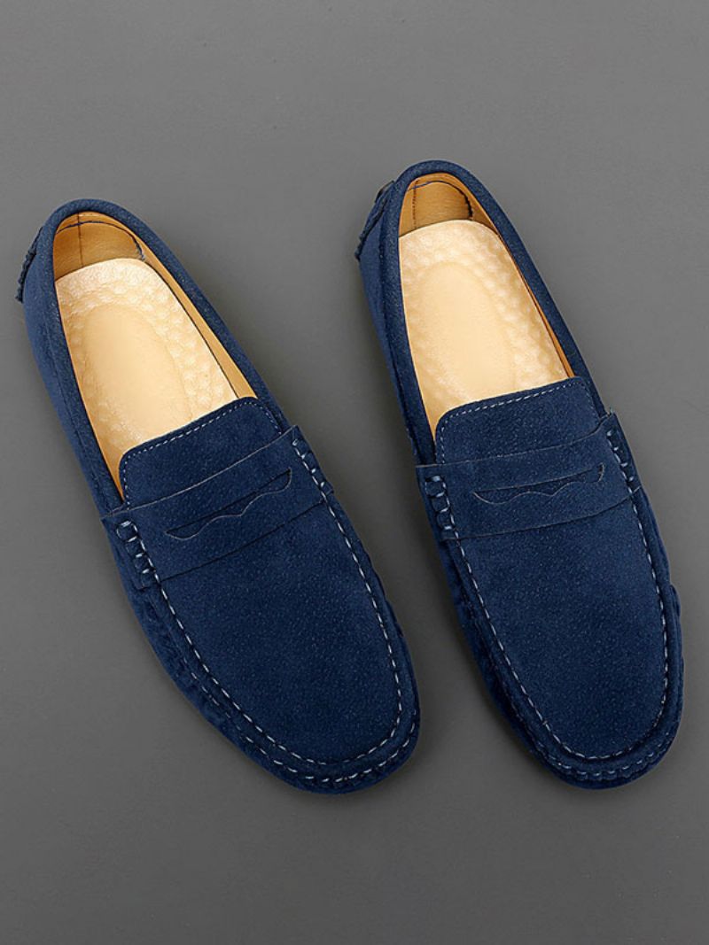 Loafer Skor För Herr Rund Toe Slip-on Körskor - Blå