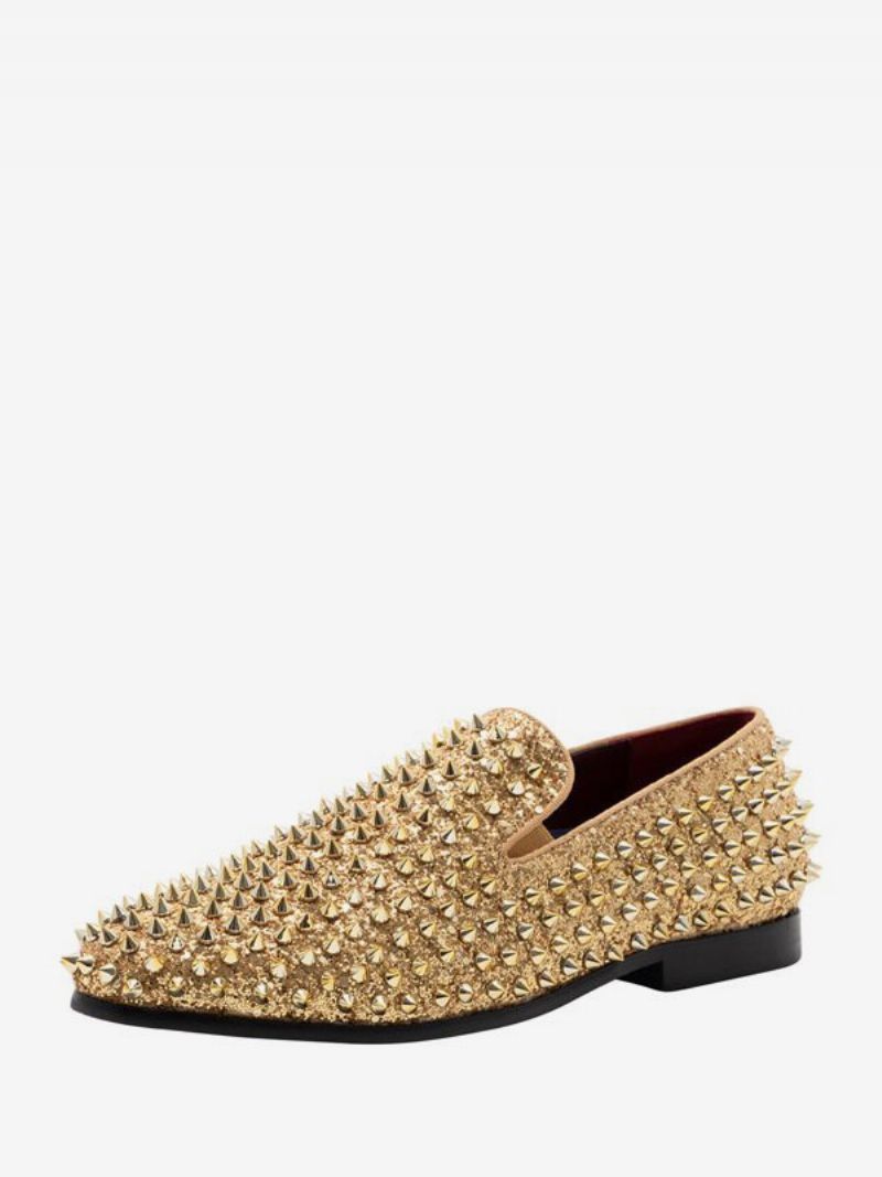 Loafer Skor För Män Paljetter Glitter Spikes Nitar Slip-on Bal Party Bröllopsskor - Guld