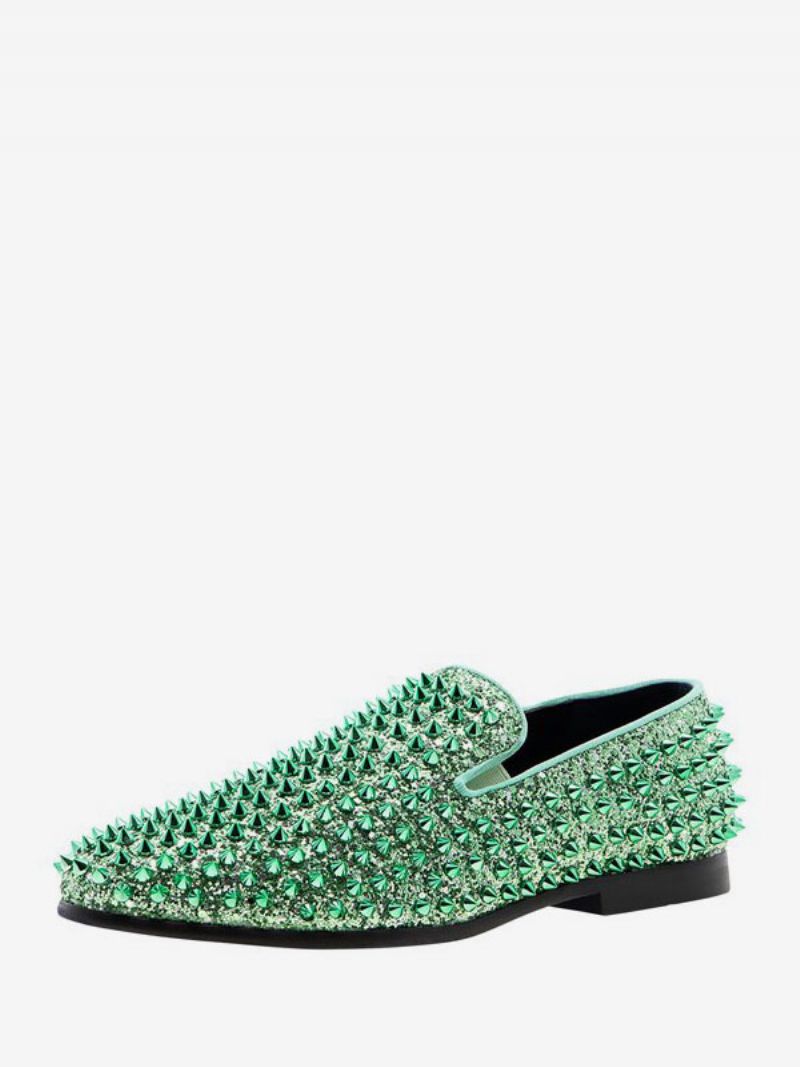 Loafer Skor För Män Paljetter Glitter Spikes Nitar Slip-on Bal Party Bröllopsskor - Ljusgrönt