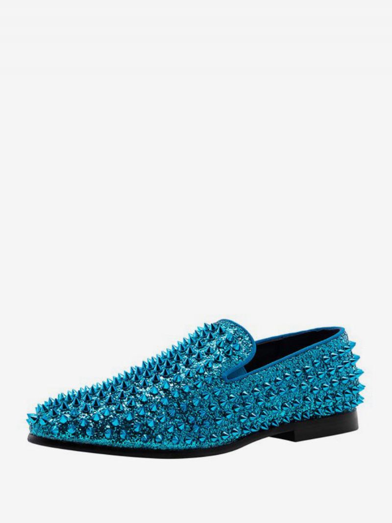 Loafer Skor För Män Paljetter Glitter Spikes Nitar Slip-on Bal Party Bröllopsskor - Tröttblå