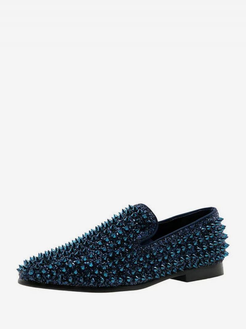 Loafer Skor För Män Paljetter Glitter Spikes Nitar Slip-on Bal Party Bröllopsskor - Mörk Marin