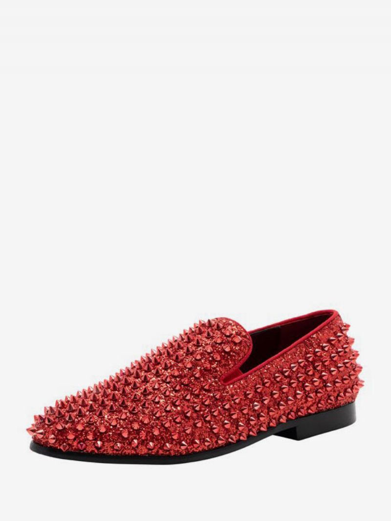 Loafer Skor För Män Paljetter Glitter Spikes Nitar Slip-on Bal Party Bröllopsskor - Orange Röd