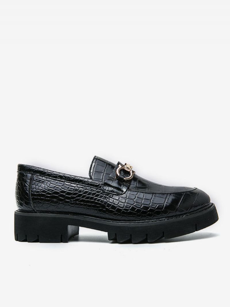 Loafer Skor För Män Slip-on Metalldetaljer Snake Print Round Toe Pu Läder - Svart