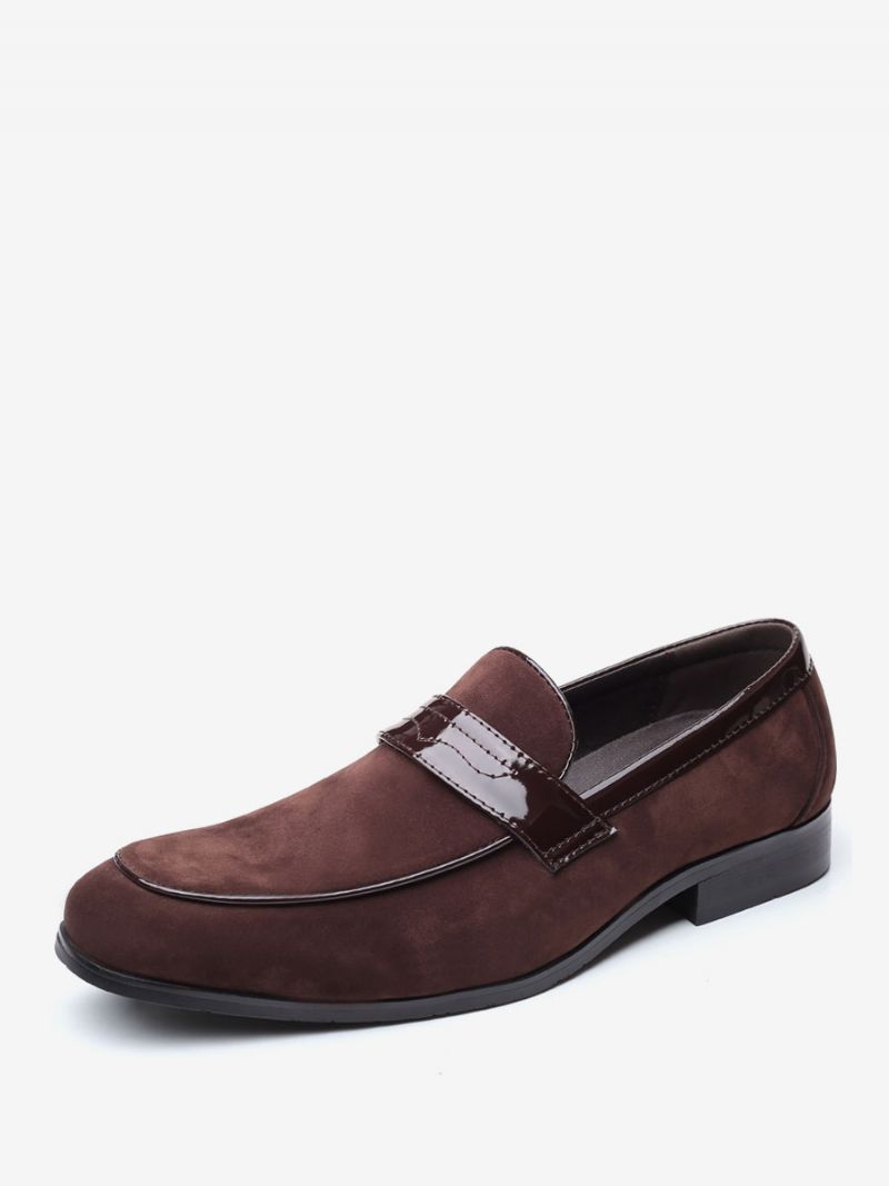 Loafer Skor För Män Slip-on Monk Strap Rund Toe Pu Läder - Kaffe Brun