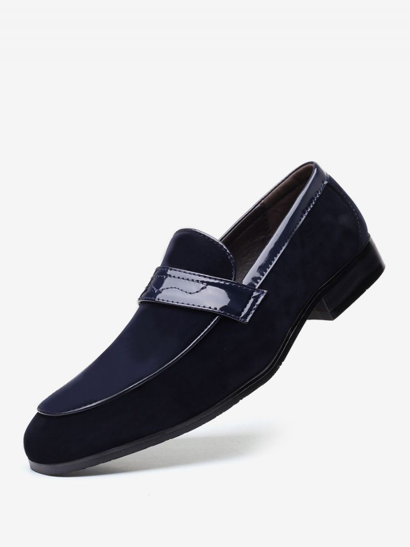 Loafer Skor För Män Slip-on Monk Strap Rund Toe Pu Läder - Blå