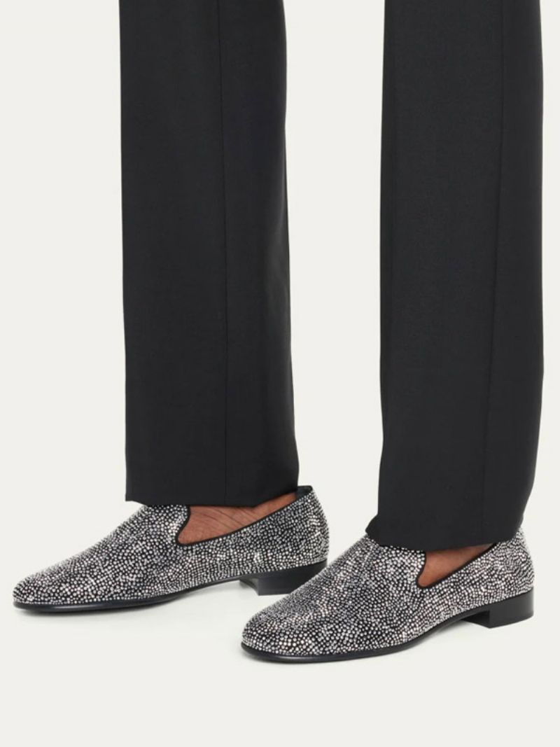 Loaferskor För Män Mocka Silver Kristall Rhinestones Sliiper Slip-on Bal Party Bröllopssko