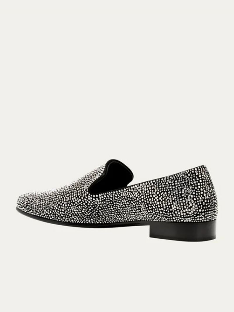 Loaferskor För Män Mocka Silver Kristall Rhinestones Sliiper Slip-on Bal Party Bröllopssko - Svart