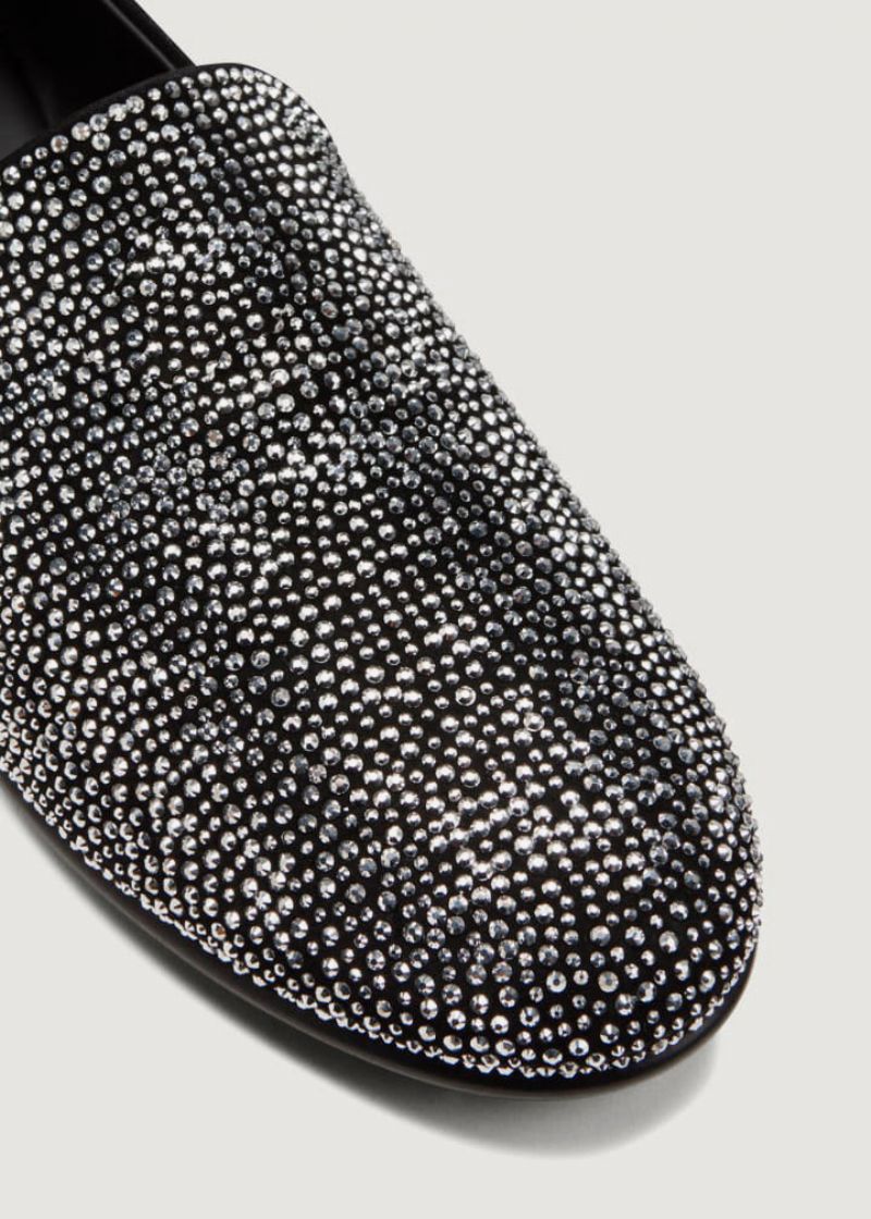 Loaferskor För Män Mocka Silver Kristall Rhinestones Sliiper Slip-on Bal Party Bröllopssko - Svart