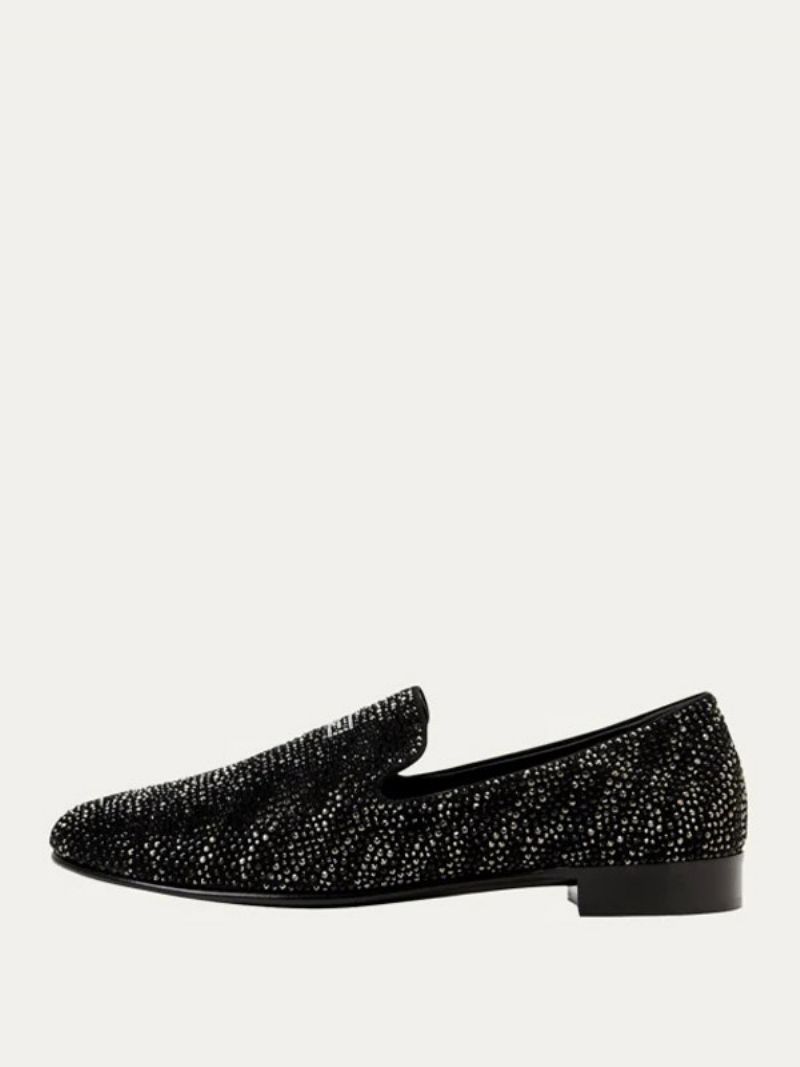 Loaferskor För Män Mocka Svart Kristall Rhinestones Sliiper Slip-on Bal Party Bröllopssko