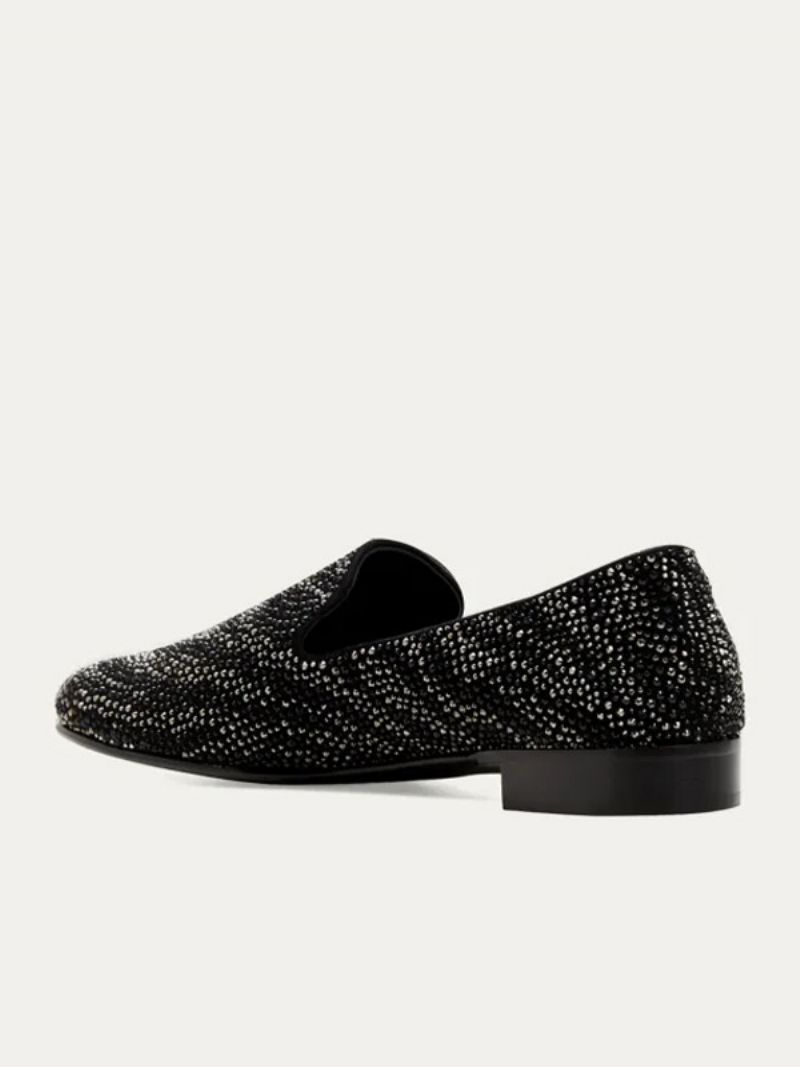 Loaferskor För Män Mocka Svart Kristall Rhinestones Sliiper Slip-on Bal Party Bröllopssko - Svart