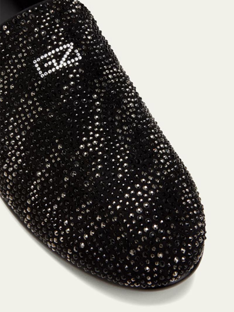 Loaferskor För Män Mocka Svart Kristall Rhinestones Sliiper Slip-on Bal Party Bröllopssko - Svart