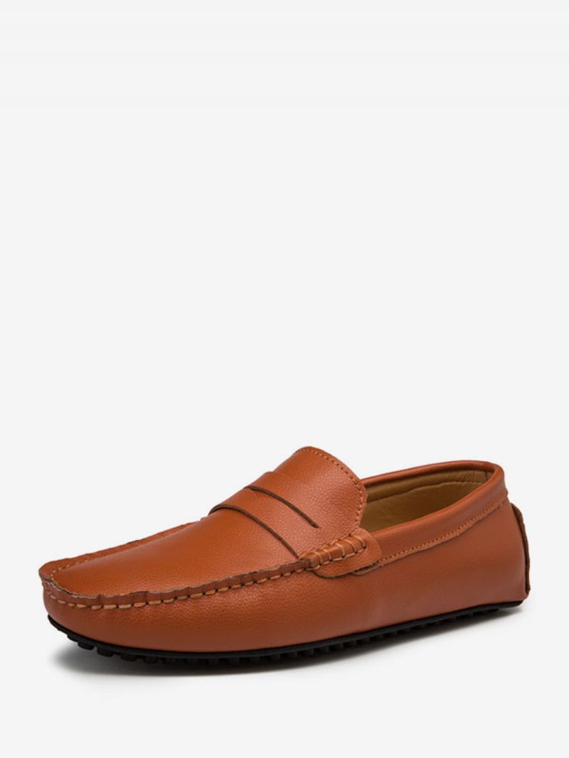 Loaferskor För Män Slip-on Monk Strap Rund Tå Pu-läder Körskor - Kaffe Brun