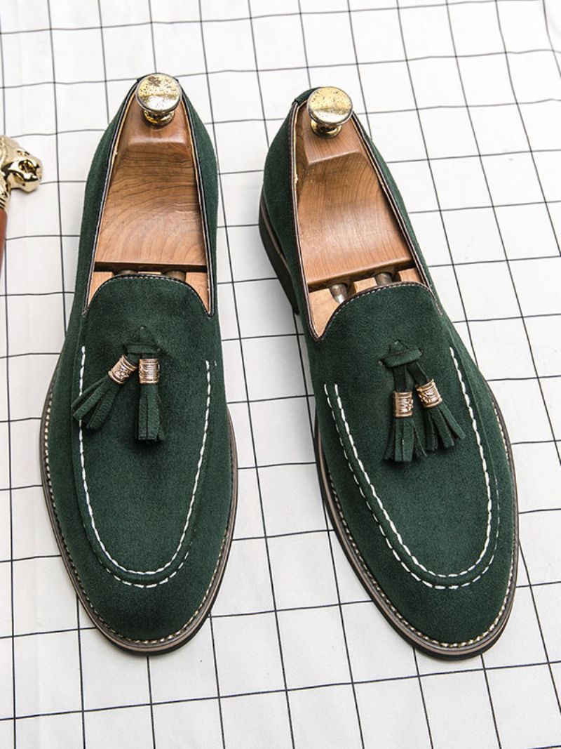 Loaferskor För Män Slip-on Pom Poms Rund Tå Pu-läder - Grön