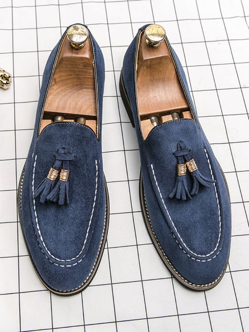 Loaferskor För Män Slip-on Pom Poms Rund Tå Pu-läder - Blå