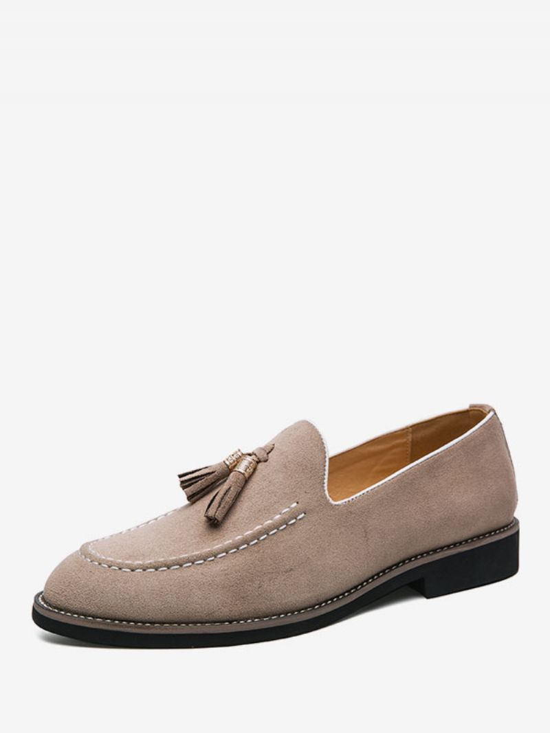 Loaferskor För Män Slip-on Pom Poms Rund Tå Pu-läder - Beige