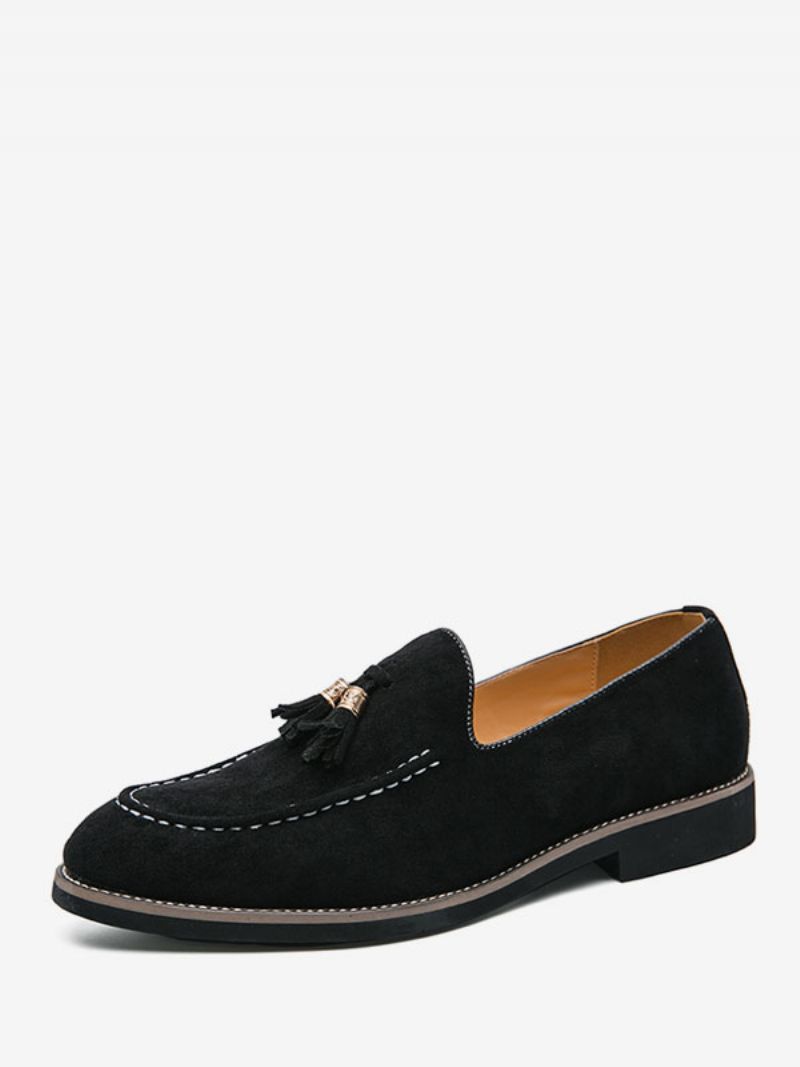 Loaferskor För Män Slip-on Pom Poms Rund Tå Pu-läder - Svart