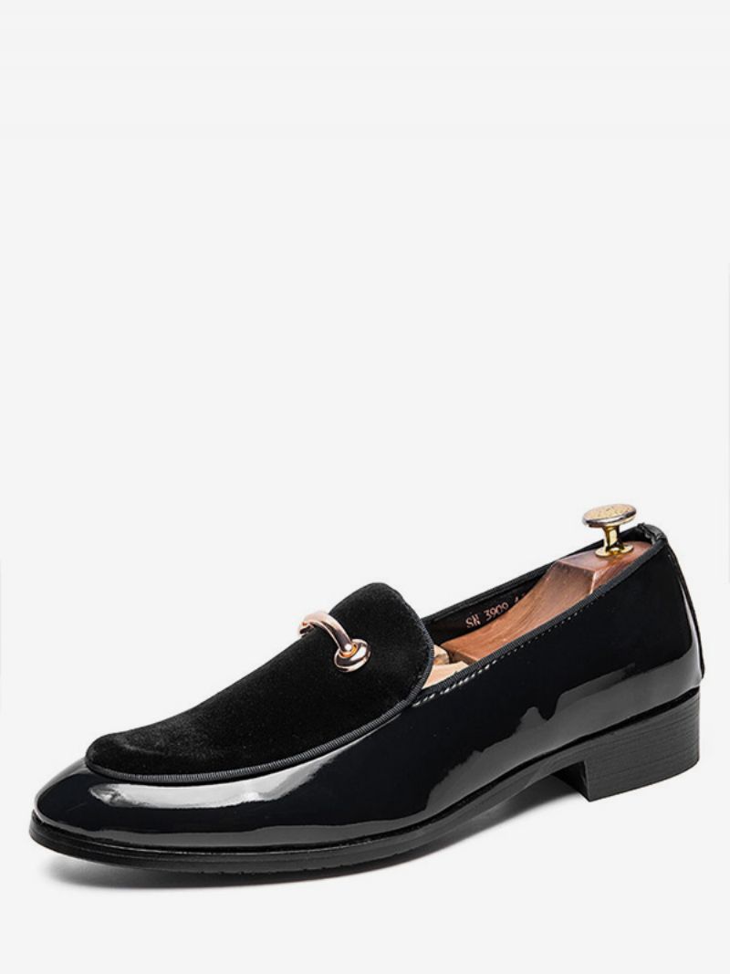 Män Herr Svart Läder Loafers Bal Party Bröllopsskor Med Metalldetaljer Slip-on - Svart