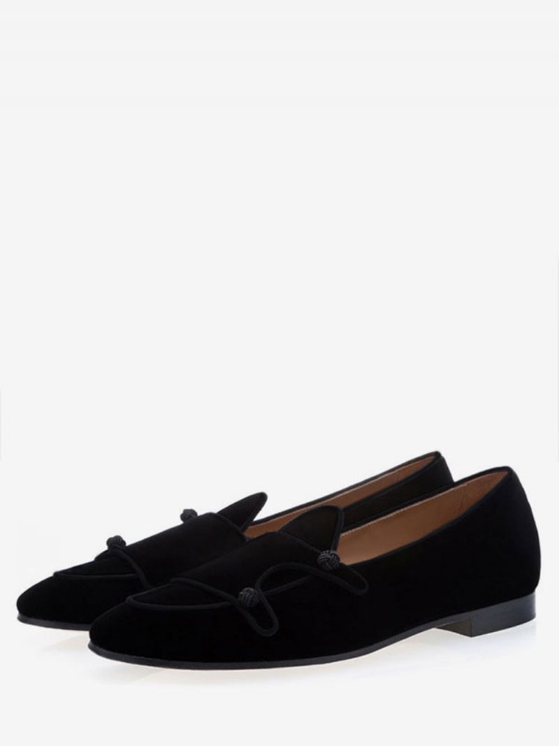 Män Herr Svart Sammet Monk Strap Loafers Rund Toe Prom Party Bröllopsskor