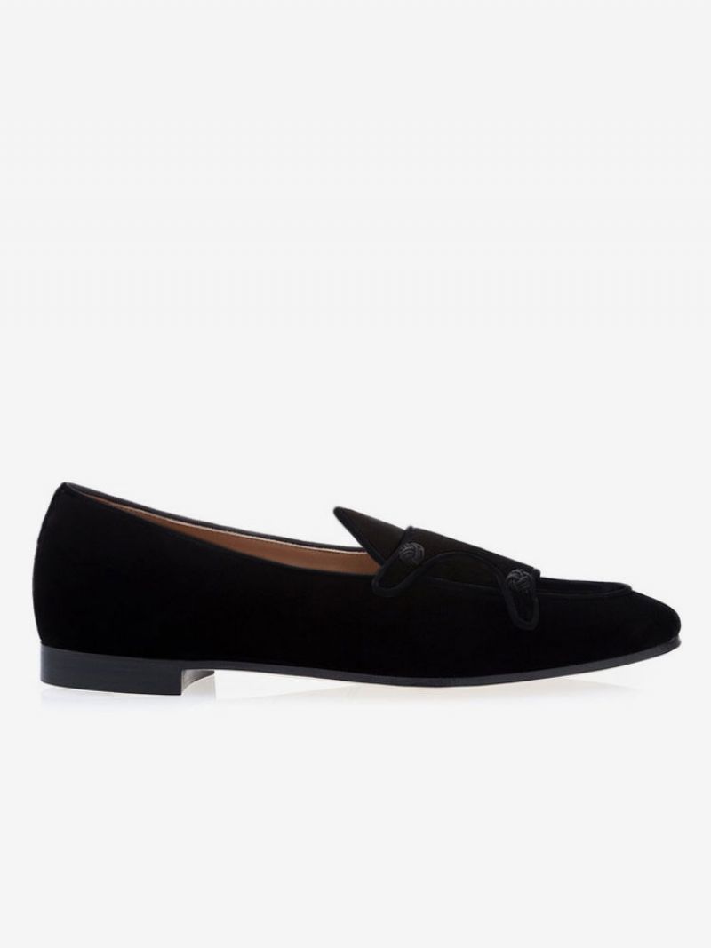 Män Herr Svart Sammet Monk Strap Loafers Rund Toe Prom Party Bröllopsskor - Svart