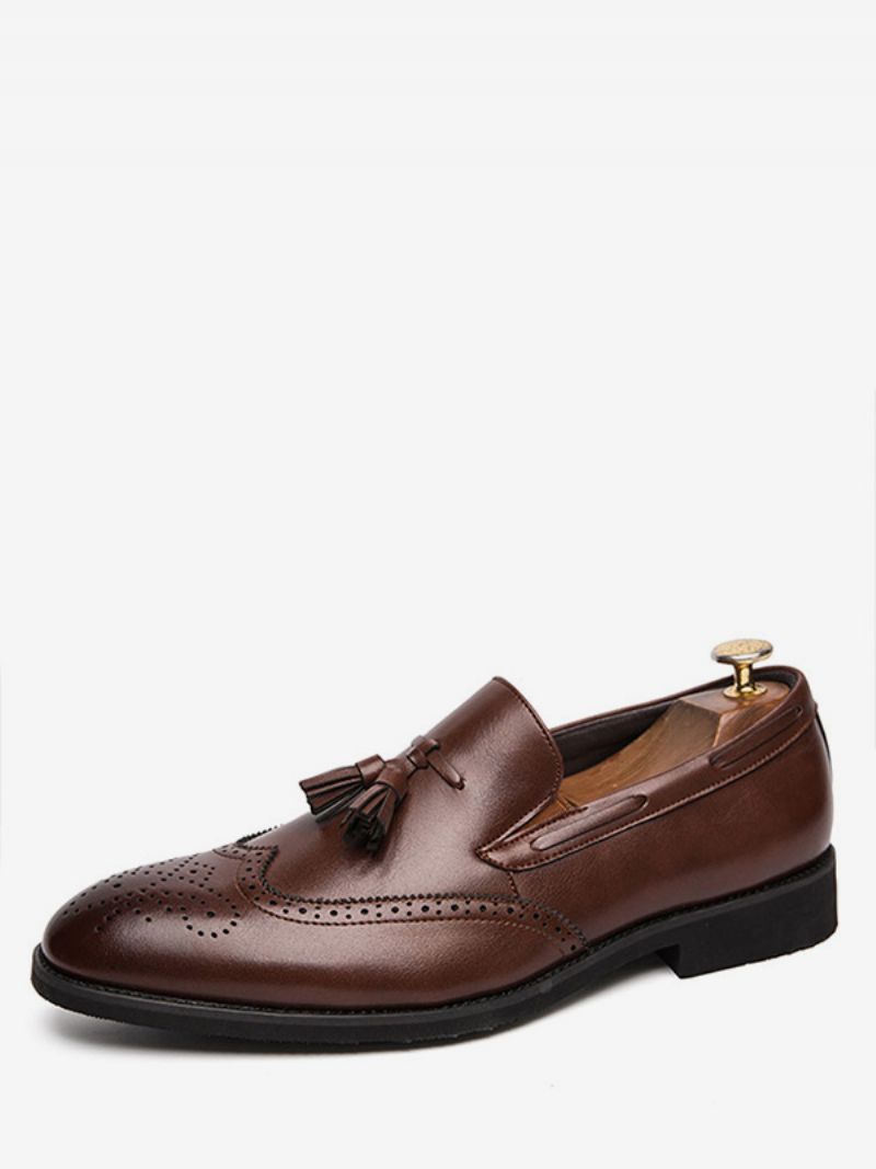 Män Herr Svart Wingtip Loafer Slip-on Prom Party Bröllopsskor Med Tofs