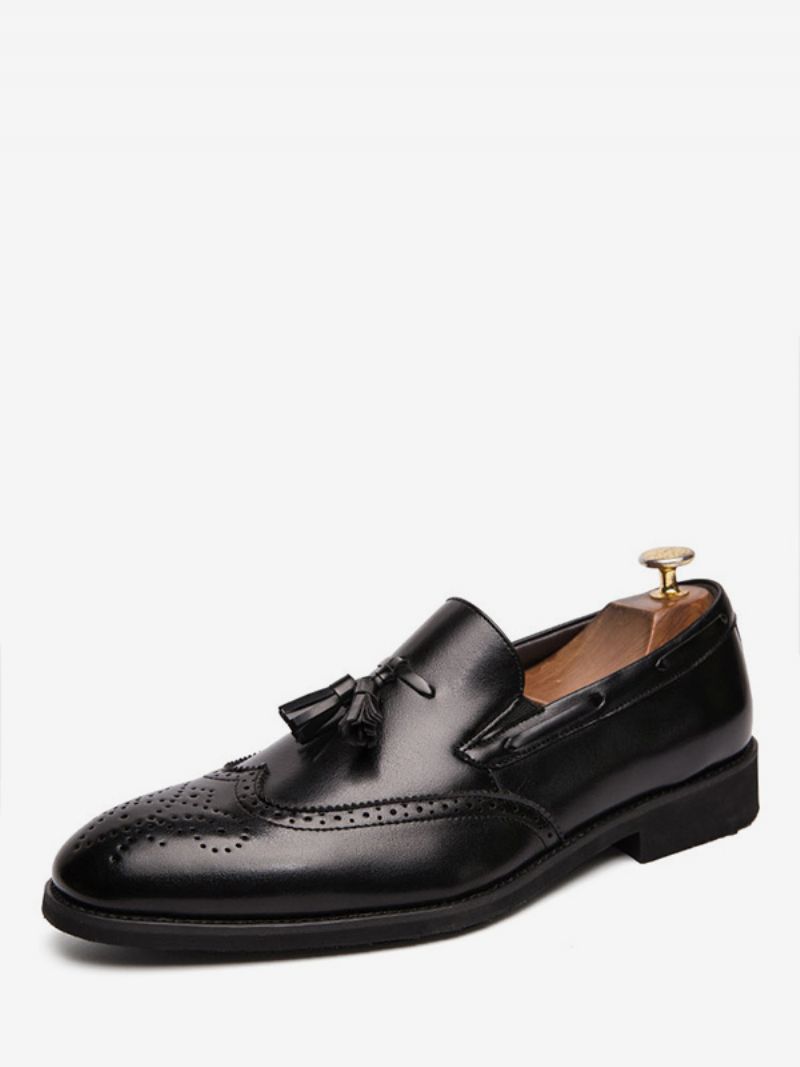 Män Herr Svart Wingtip Loafer Slip-on Prom Party Bröllopsskor Med Tofs - Svart