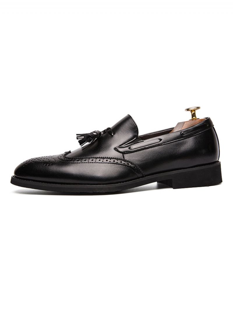 Män Herr Svart Wingtip Loafer Slip-on Prom Party Bröllopsskor Med Tofs - Svart