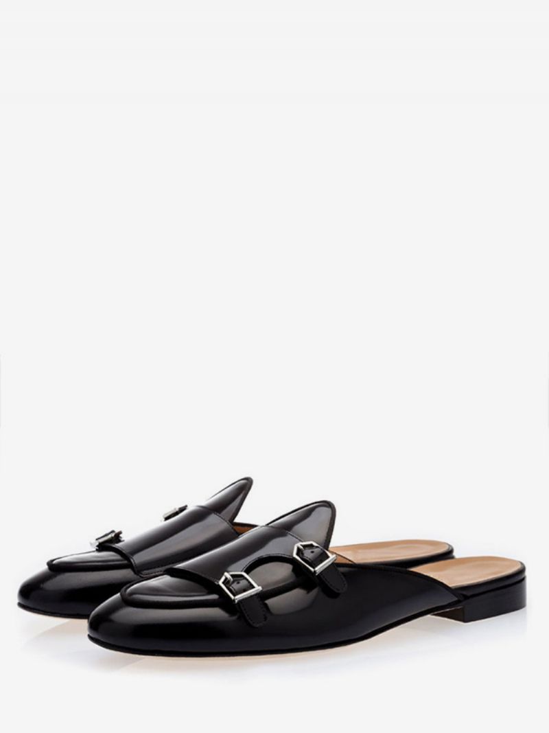 Män Svart Monk Strap Loafer Mules Slip-on Prom Dress Skor