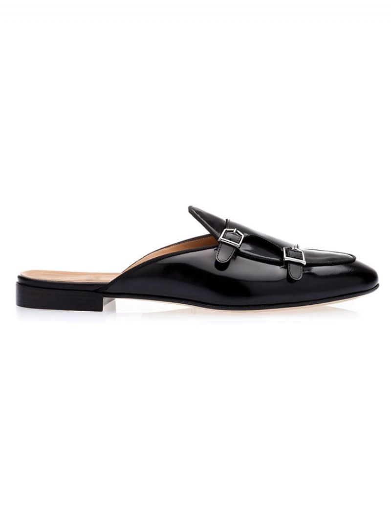 Män Svart Monk Strap Loafer Mules Slip-on Prom Dress Skor - Svart