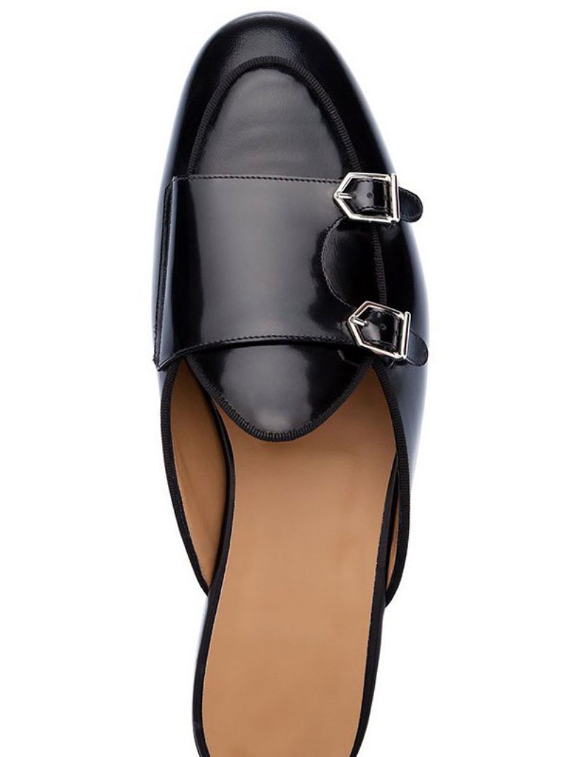 Män Svart Monk Strap Loafer Mules Slip-on Prom Dress Skor - Svart