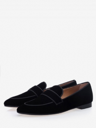 Män Svarta Loafers Mocka Rund Toe Slip-on Prom Party Bröllopsskor