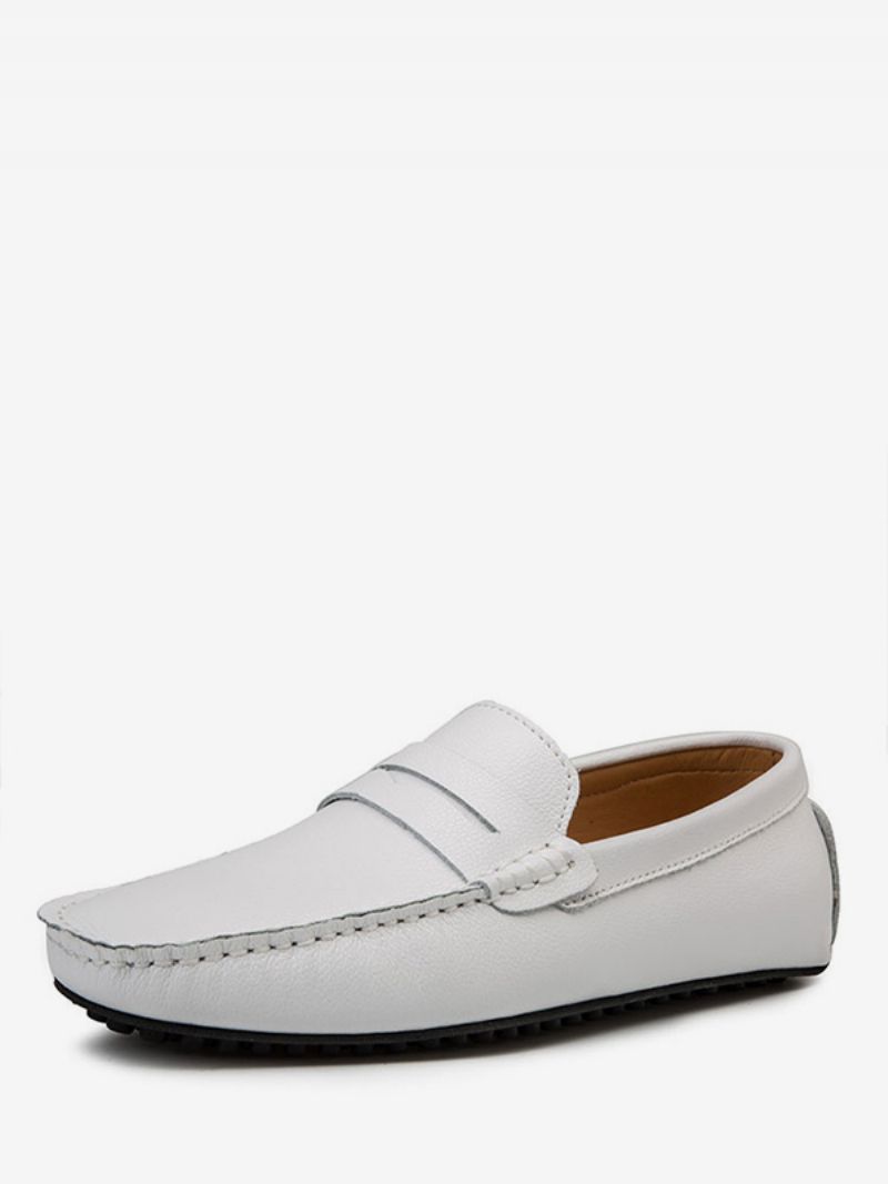 Män Vita Loafers För Rund Tå Slip-on Körskor