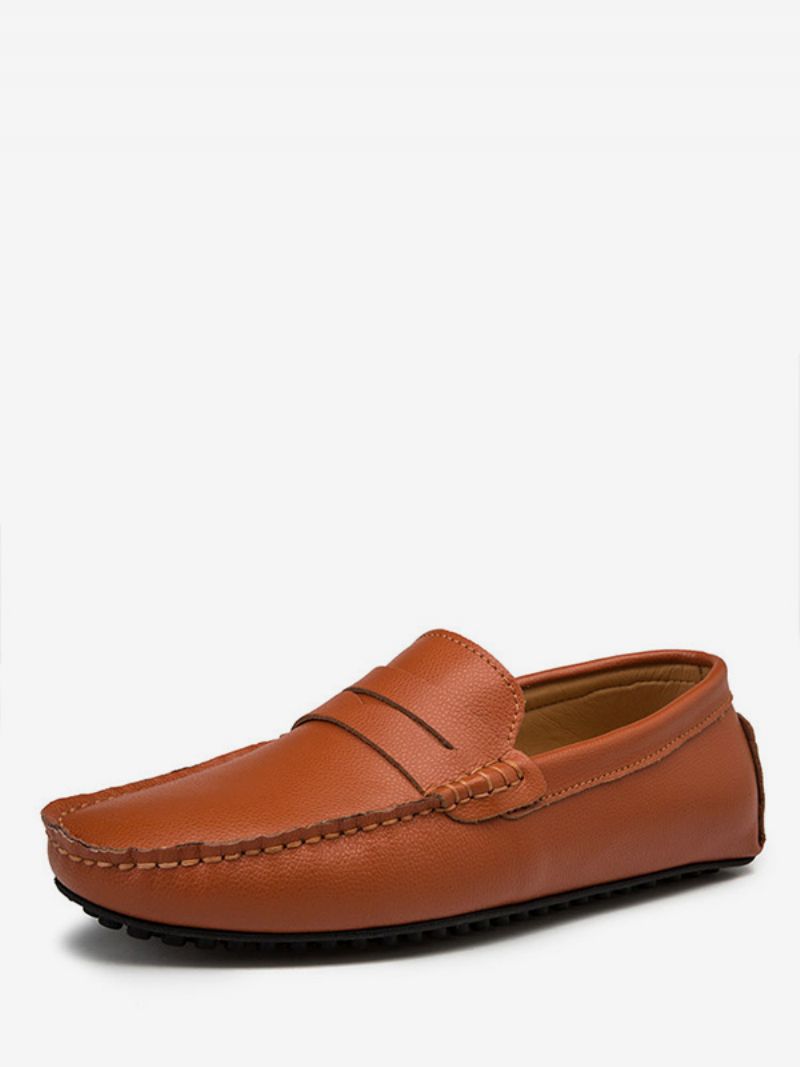 Män Vita Loafers För Rund Tå Slip-on Körskor - Kaffe Brun