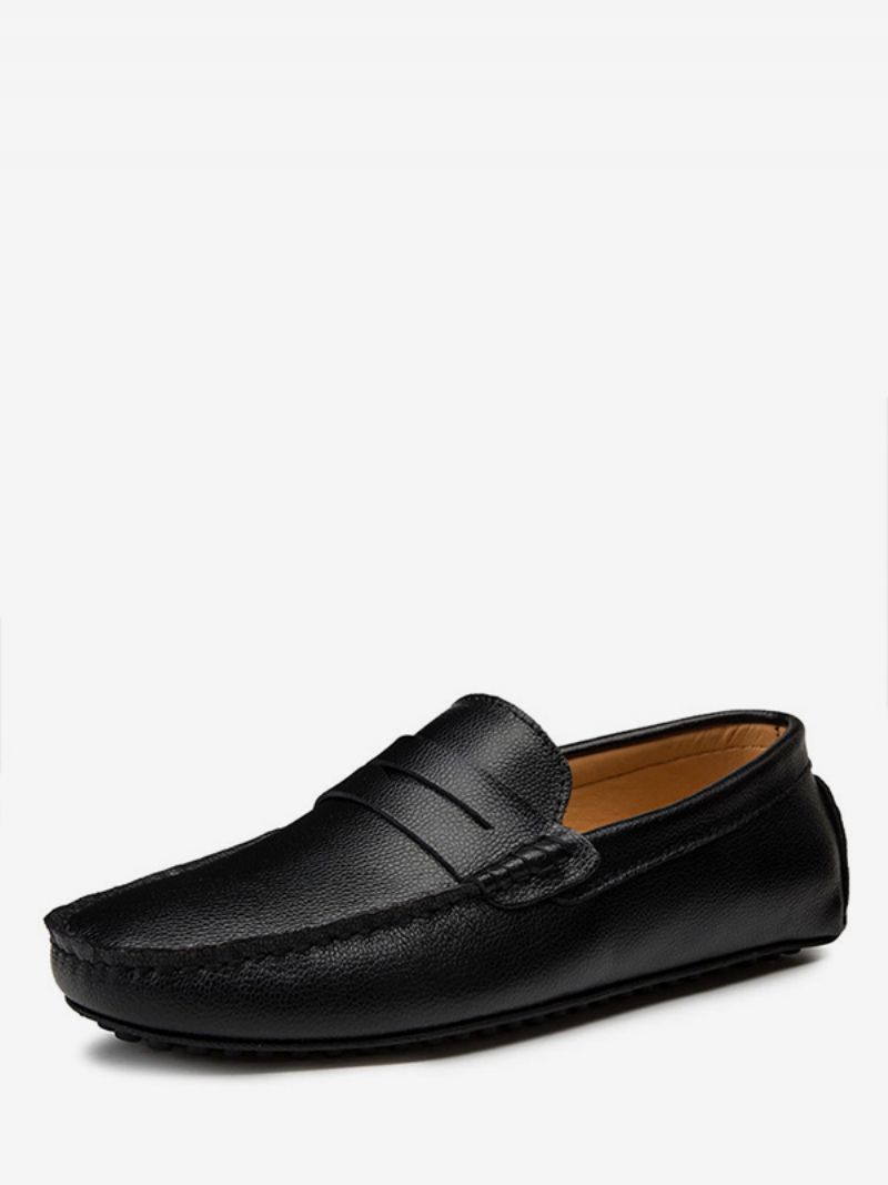 Män Vita Loafers För Rund Tå Slip-on Körskor - Svart