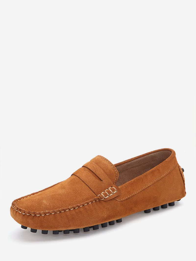 Mäns Loafer Skor Slip-on Monk Strap Rund Tå Mockaläder - Ljusbrun