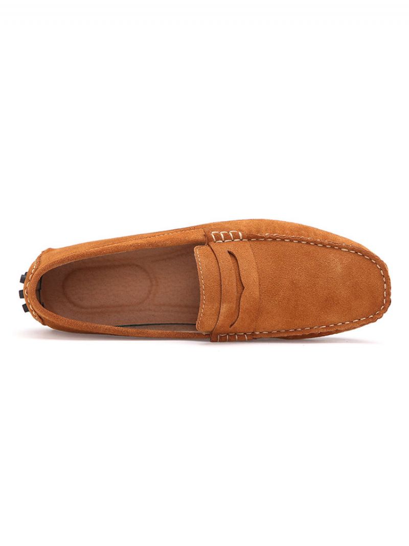 Mäns Loafer Skor Slip-on Monk Strap Rund Tå Mockaläder - Ljusbrun