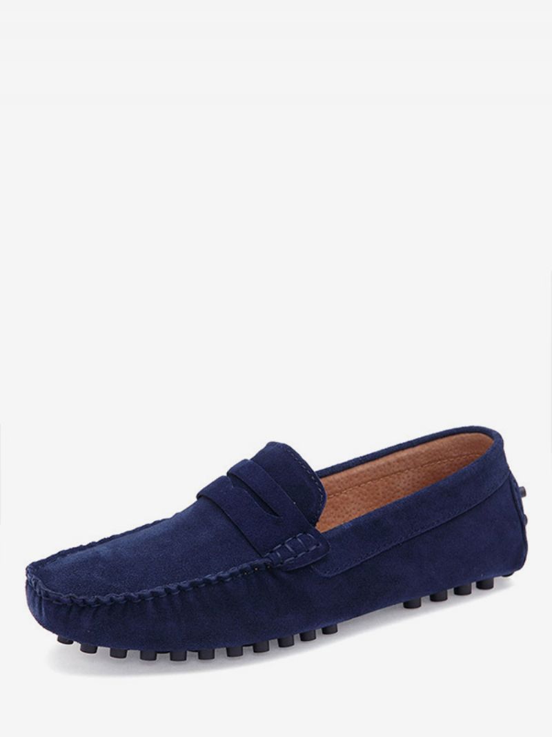 Mäns Loafer Skor Slip-on Monk Strap Rund Tå Mockaläder - Blå