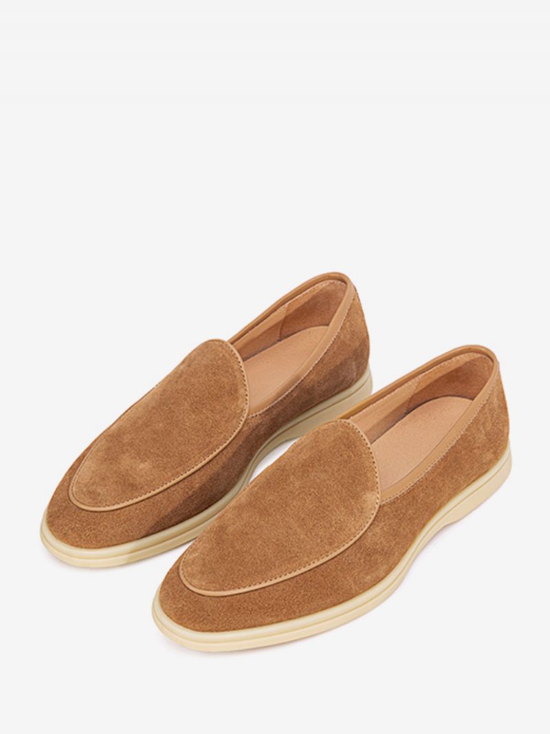 Mäns Loafer Slip-on Rund Toe Kohud Skor - Kaffe Brun