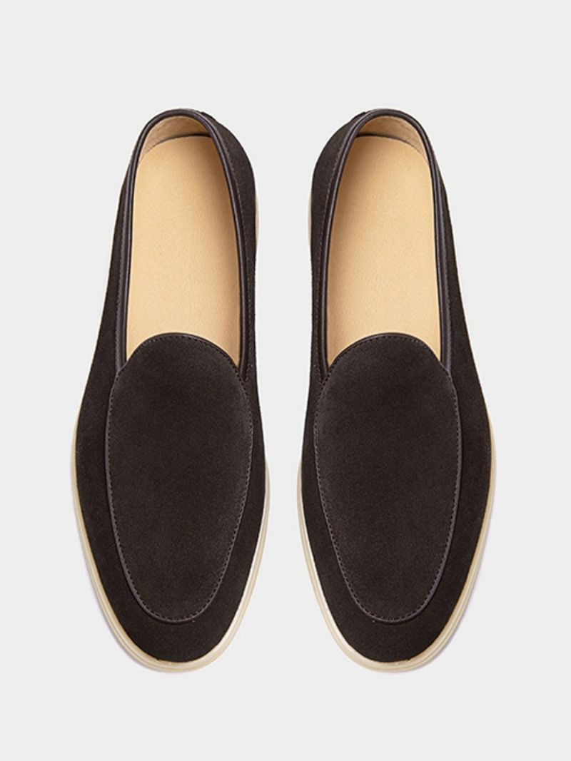 Mäns Loafer Slip-on Rund Toe Kohud Skor - Choklad