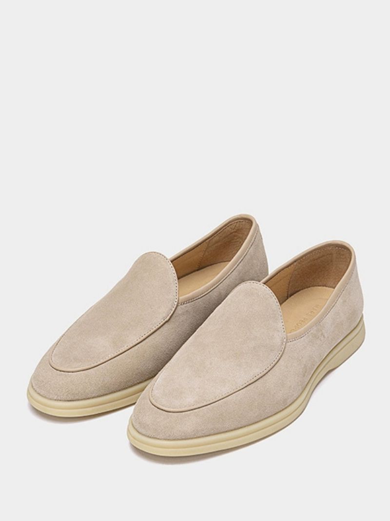 Mäns Loafer Slip-on Rund Toe Kohud Skor - Beige