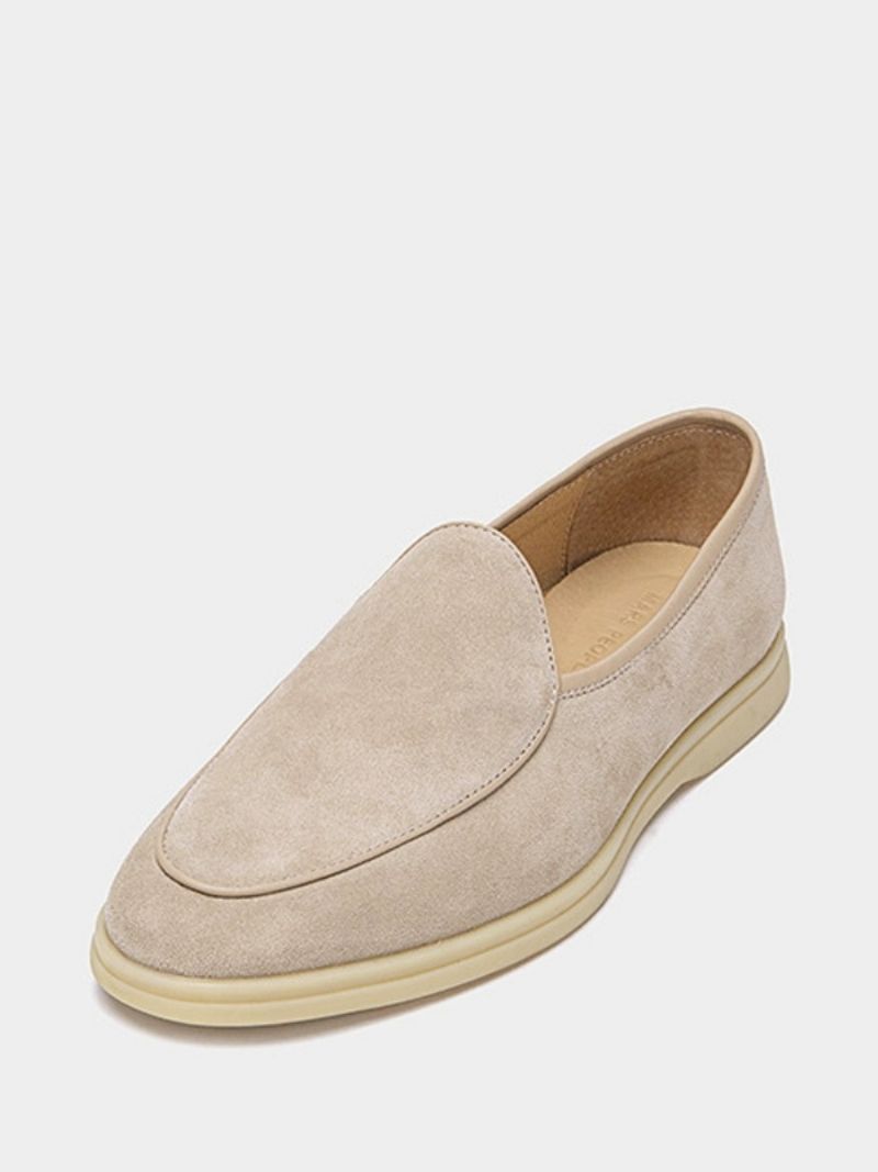 Mäns Loafer Slip-on Rund Toe Kohud Skor - Beige