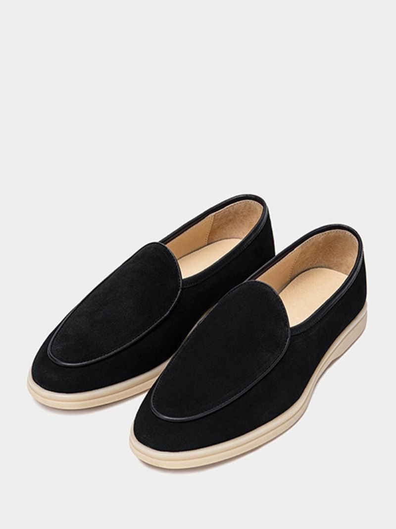 Mäns Loafer Slip-on Rund Toe Kohud Skor - Svart