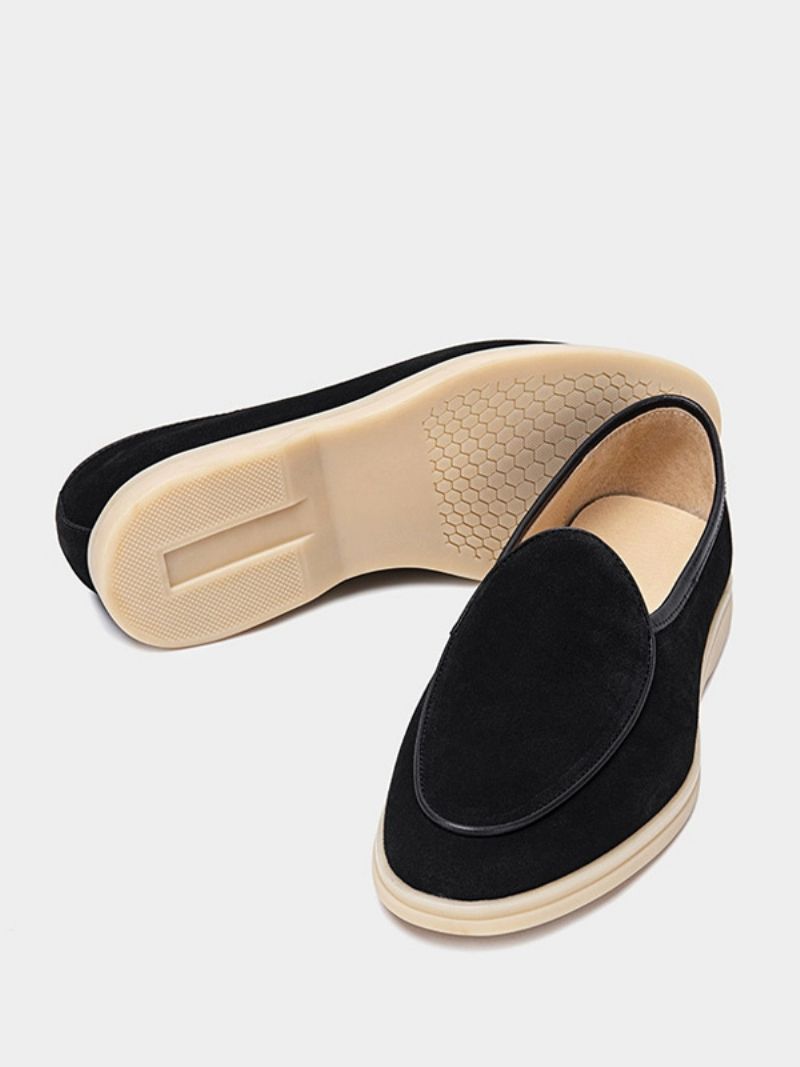 Mäns Loafer Slip-on Rund Toe Kohud Skor - Svart