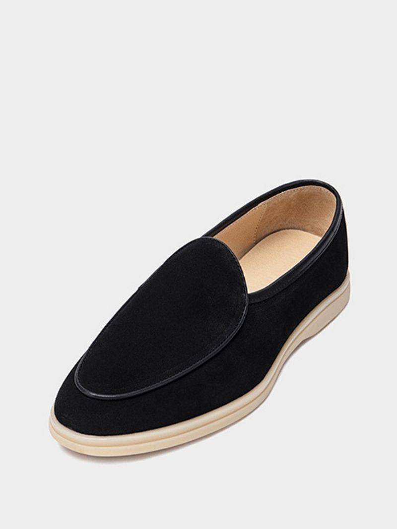 Mäns Loafer Slip-on Rund Toe Kohud Skor - Svart