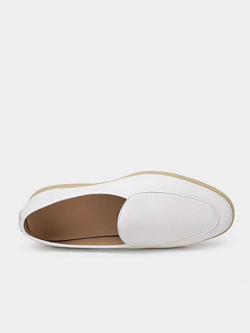 Mäns Loafer Slip-on Rund Toe Kohud Skor - Vit