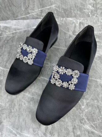 Mäns Slip-on Rhinestones Rund Toe Satin Herr Loafer Skor