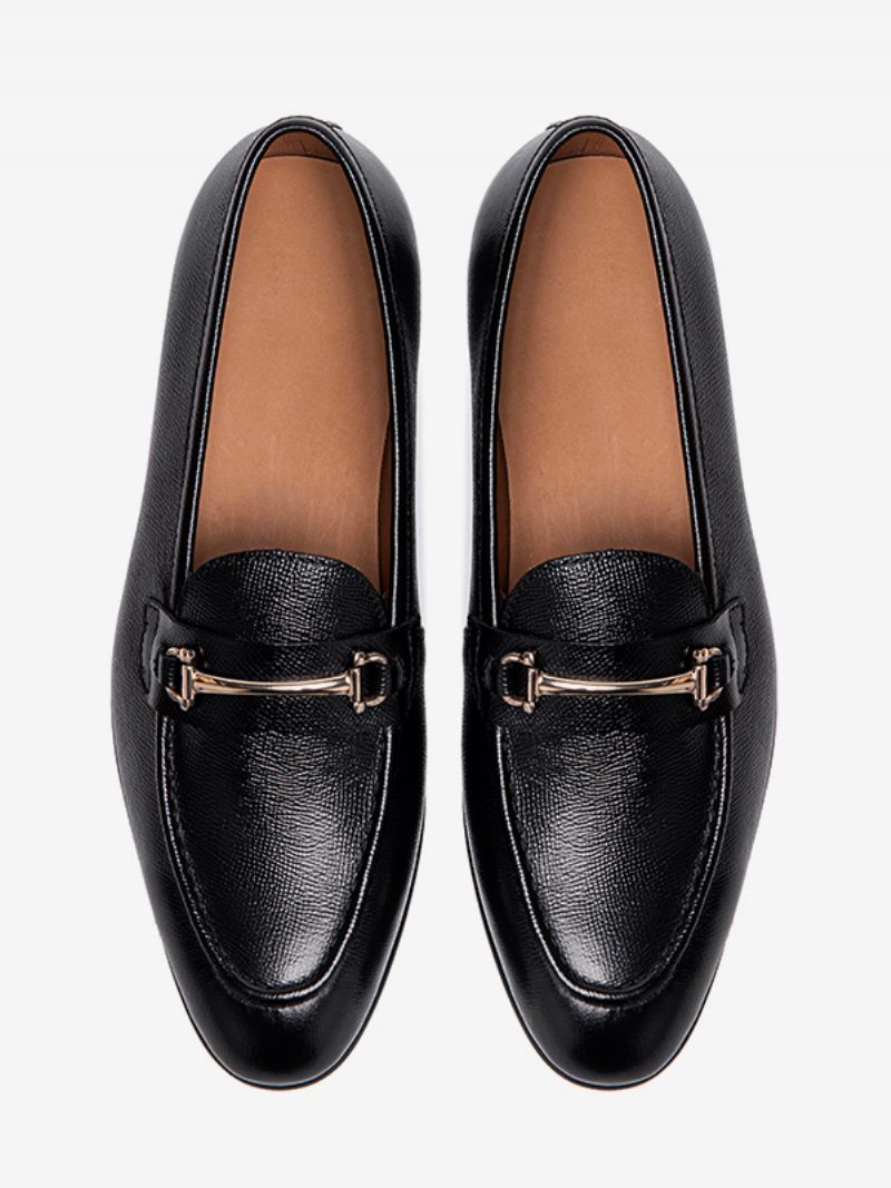 Mäns Slip-on Round Toe Kohud Loafer Prom Bröllopsskor - Svart