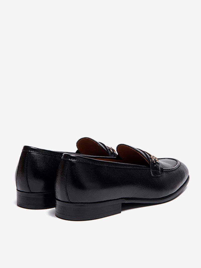 Mäns Slip-on Round Toe Kohud Loafer Prom Bröllopsskor - Svart