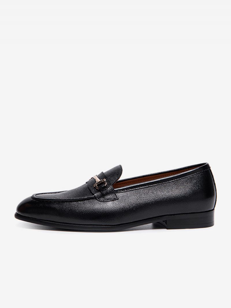 Mäns Slip-on Round Toe Kohud Loafer Prom Bröllopsskor - Svart